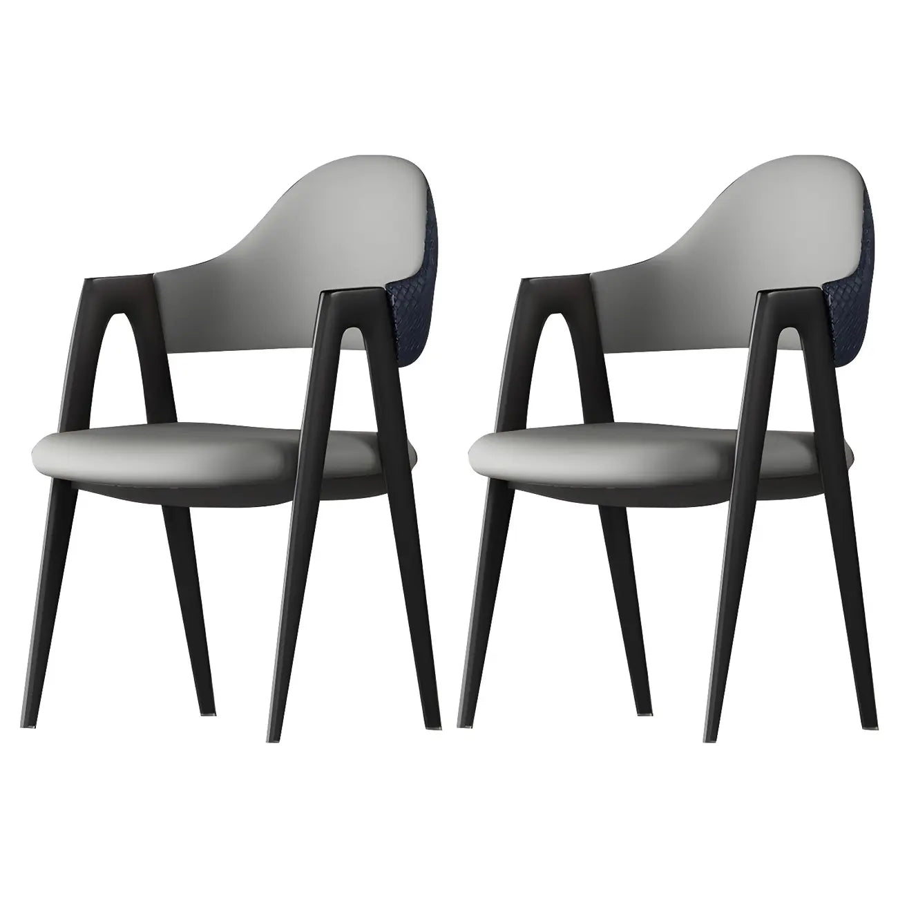 Chaise de salle à manger moderne en cuir avec dossier incurvé et accoudoirs ouverts