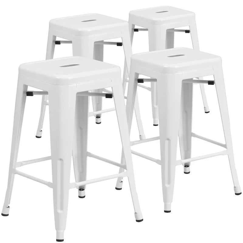 Set di 4 Sgabelli in Metallo Senza Schienale da 61 cm per Interni/Esterni, con Seduta Quadrata