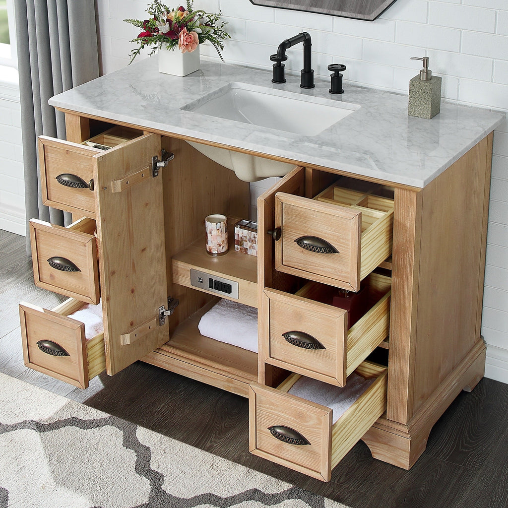 Meuble-lavabo Hervas avec plateau en marbre naturel, sans miroir.