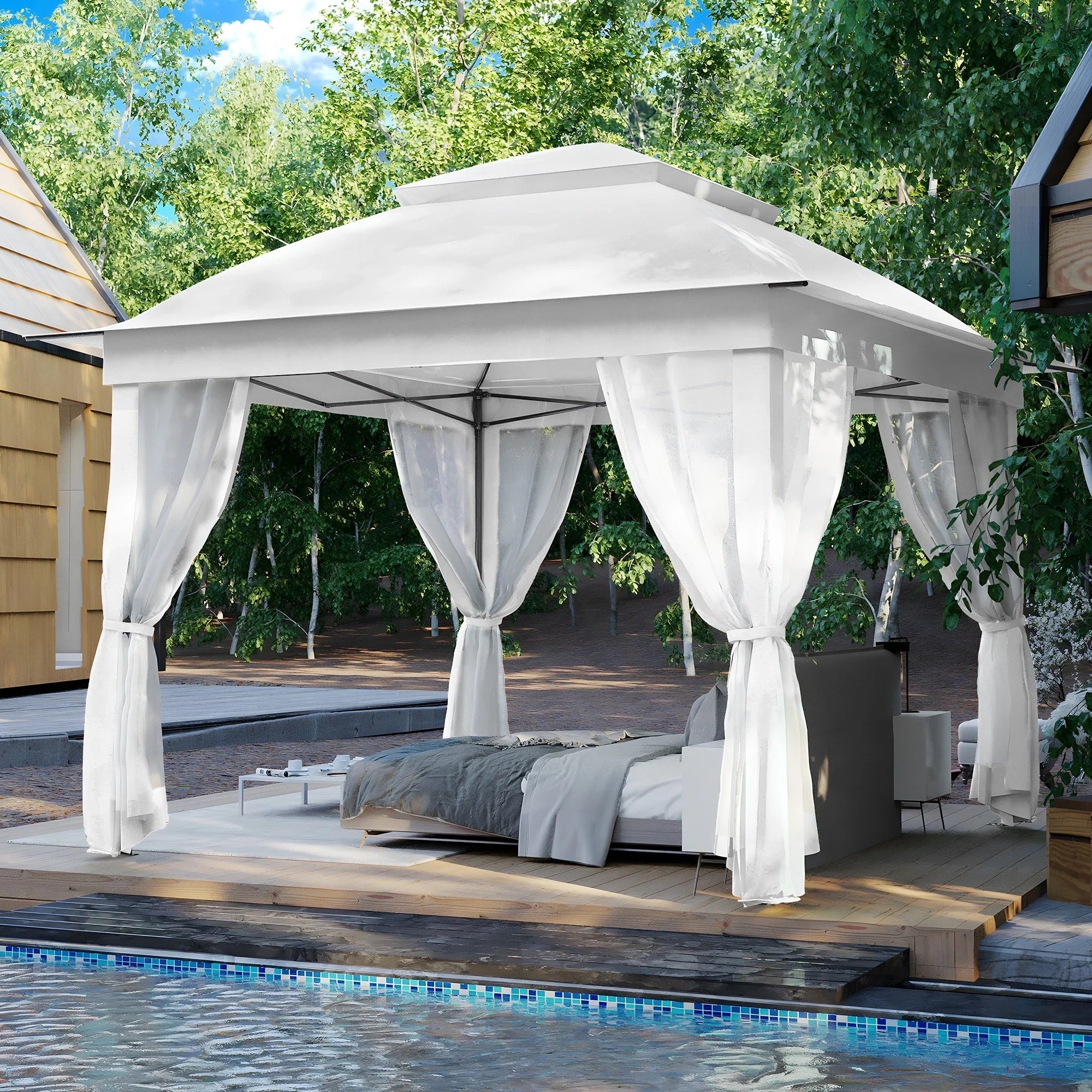 Cozywor Tonnelle escamotable en acier de 3,35 m x 3,35 m avec moustiquaire