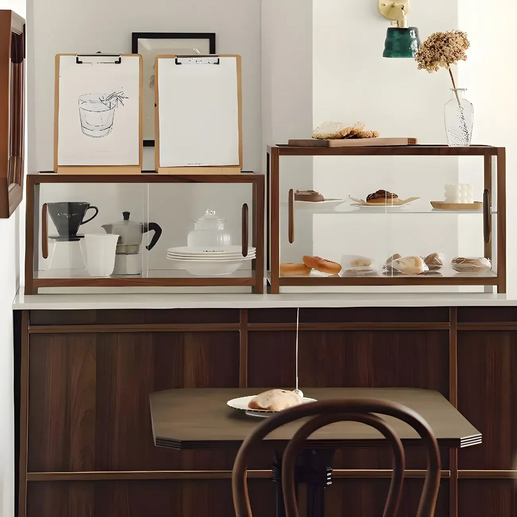 Élégante vitrine de table en bois avec portes coulissantes