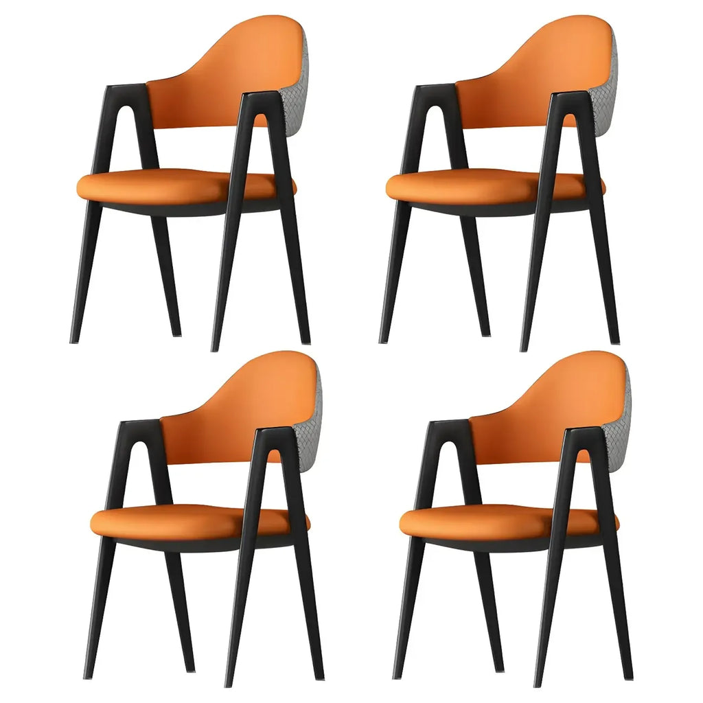 Chaise de salle à manger moderne en cuir avec dossier incurvé et accoudoirs ouverts