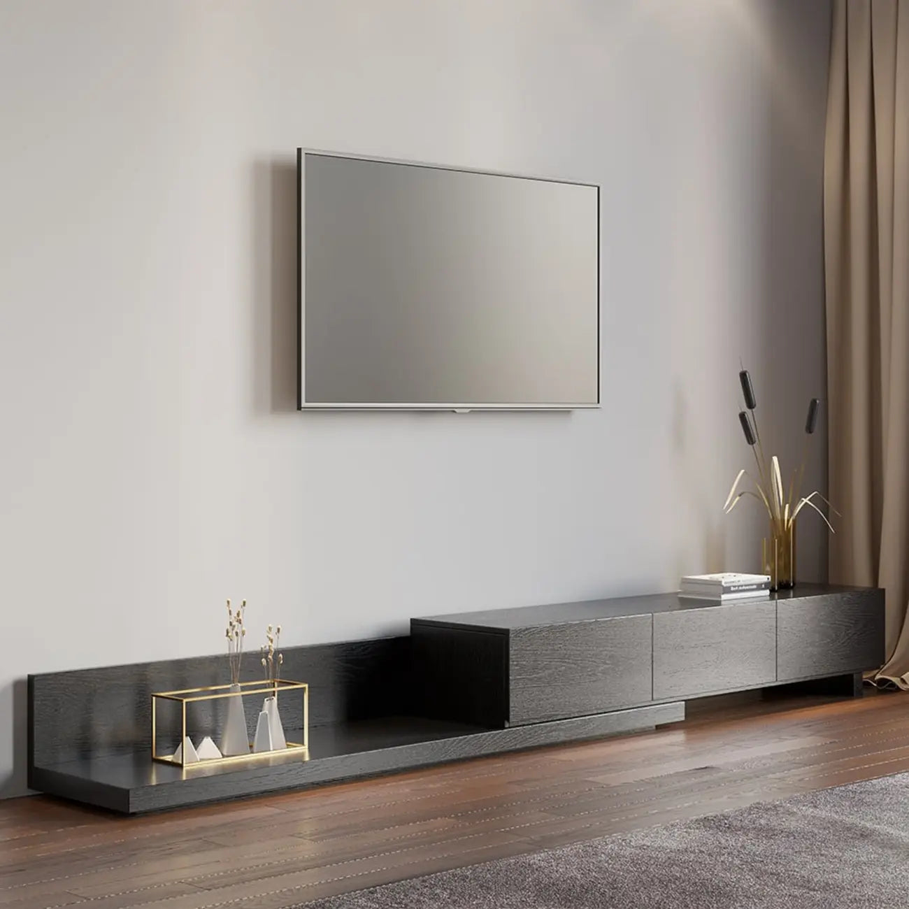 Meuble TV extensible en noyer avec 3 tiroirs
