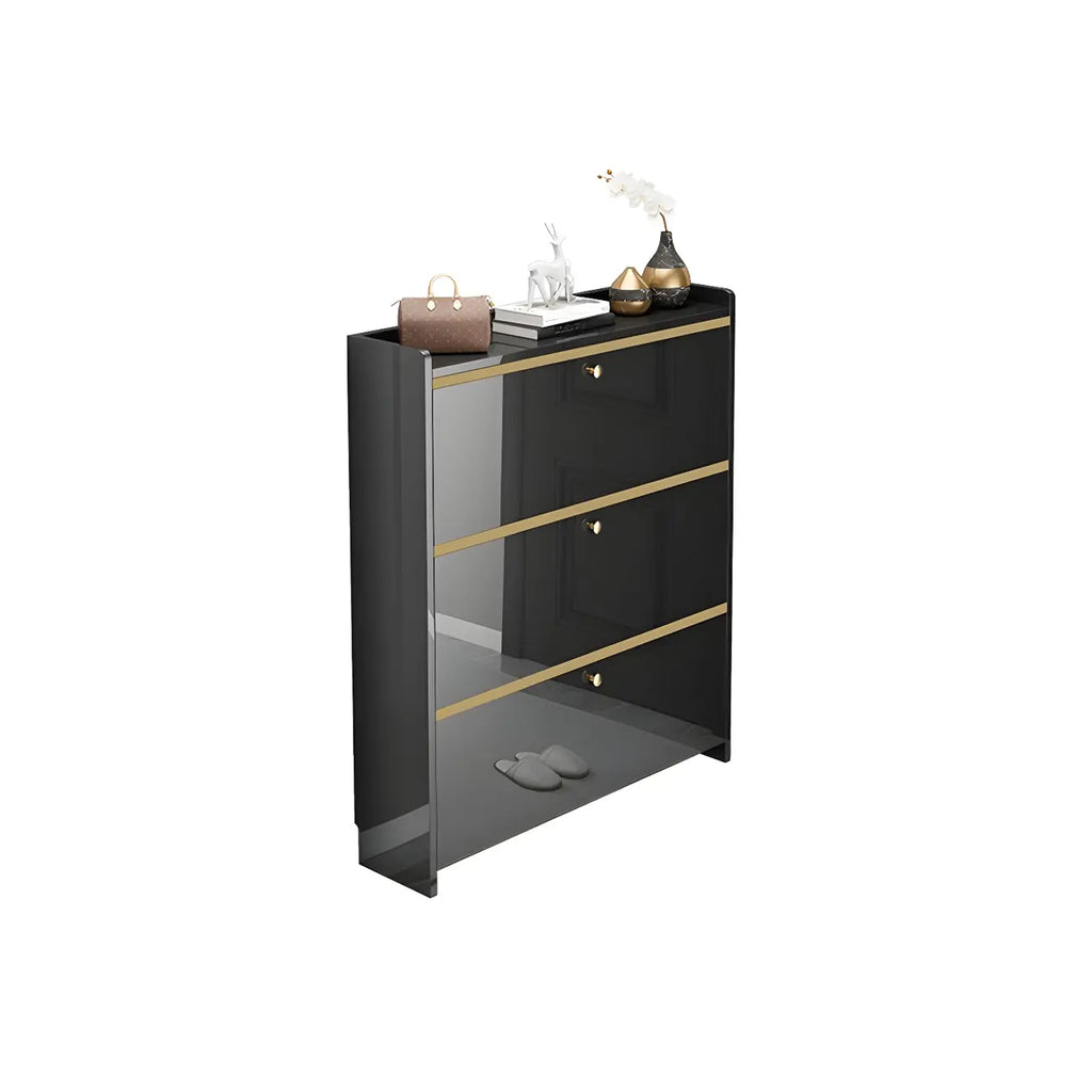 Meuble de rangement à chaussures noir glamour pour entrée avec étagères réglables
