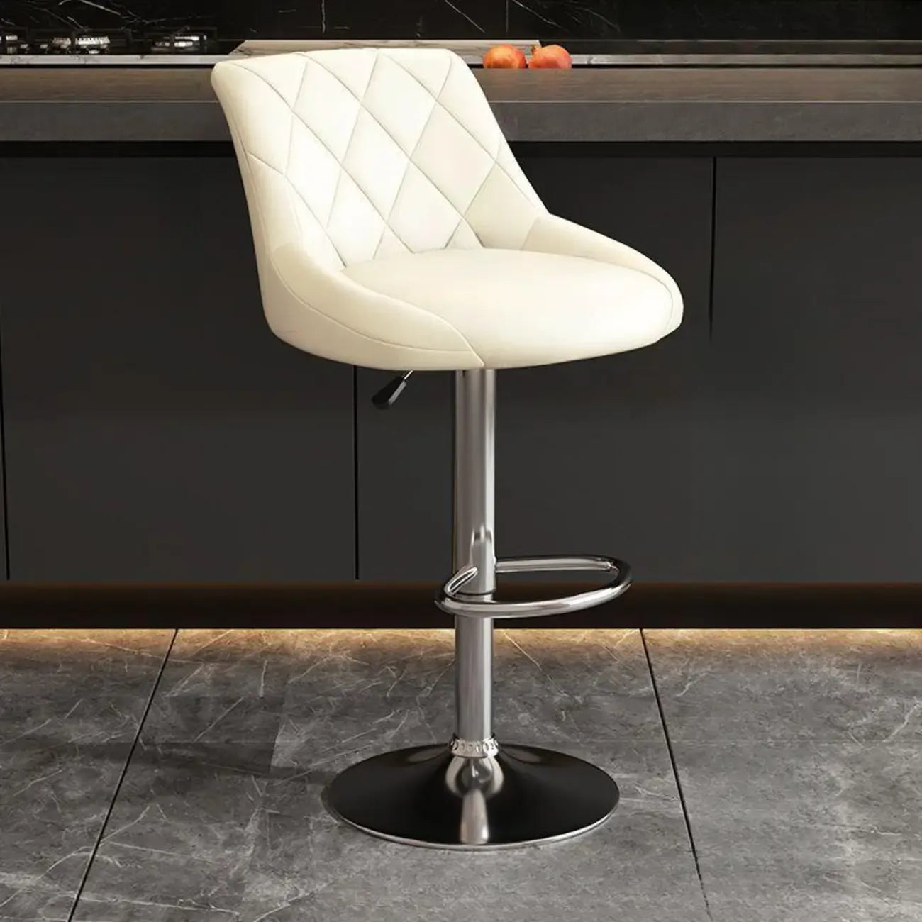 Tabouret de bar pivotant capitonné à losanges, réglable, en cuir PU noir et rouge