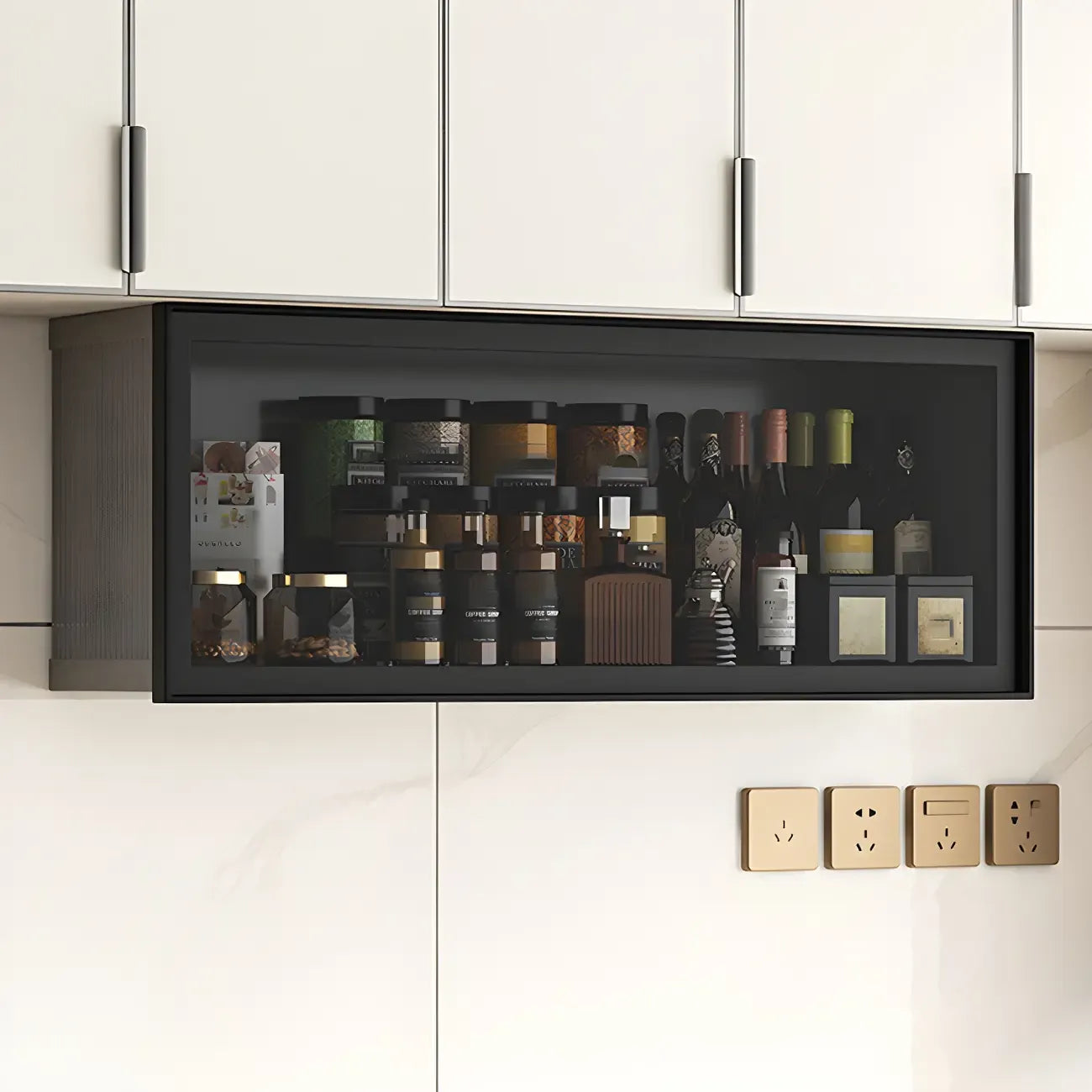 Vitrine de cuisine suspendue en métal gris et verre