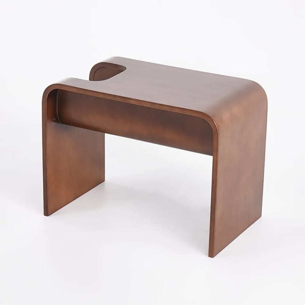 Table d'appoint convertible en forme de C en bois de noyer avec rangement