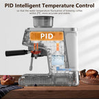 Machine à café semi-automatique avec contrôle intelligent de la température et fonction eau chaude, 30 réglages de mouture