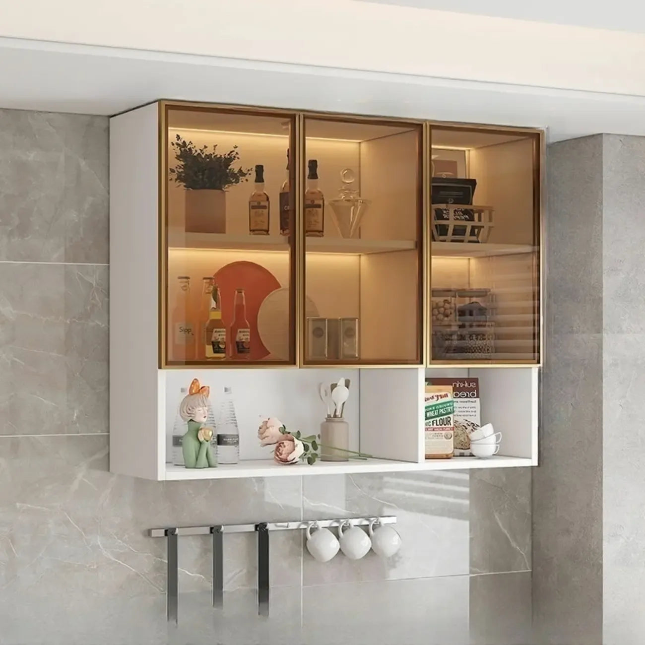 vaisselier mural gris en bois pour cuisine