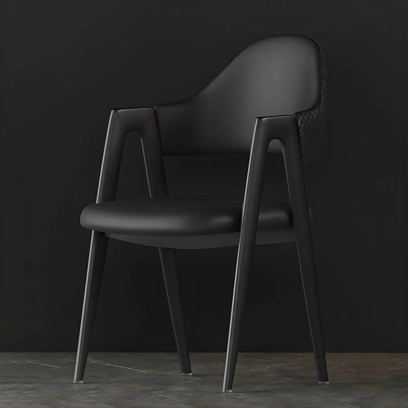 Chaise de salle à manger moderne en cuir avec dossier incurvé et accoudoirs ouverts