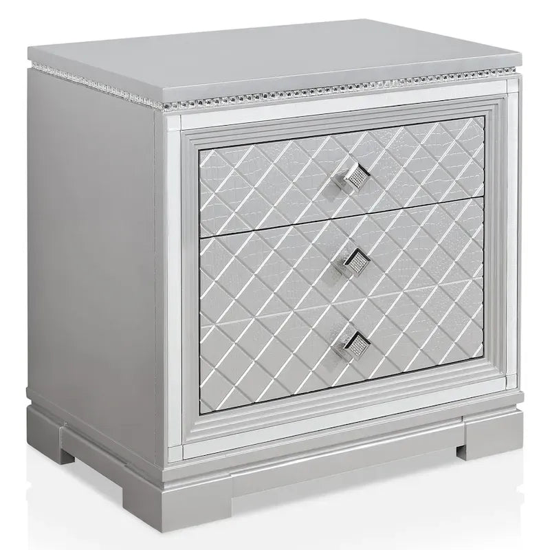 Ensemble de chambre à coucher Seleena Glam Silver Wood 5 pièces avec panneaux capitonnés et port USB par Furniture of America