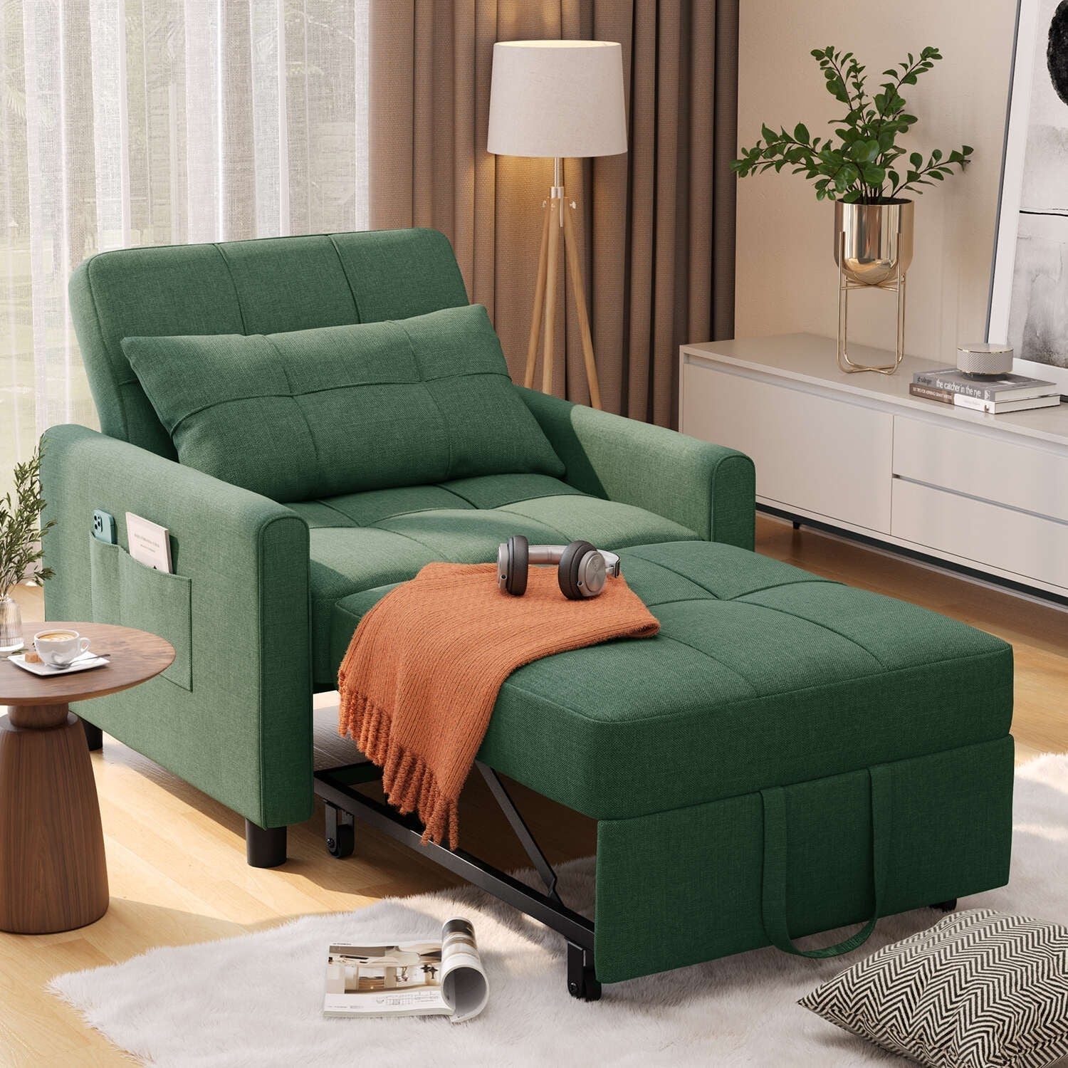 Divano Letto Trasformabile 3-in-1, Poltrona Letto Estraibile, Letto Pieghevole Convertibile per Soggiorno