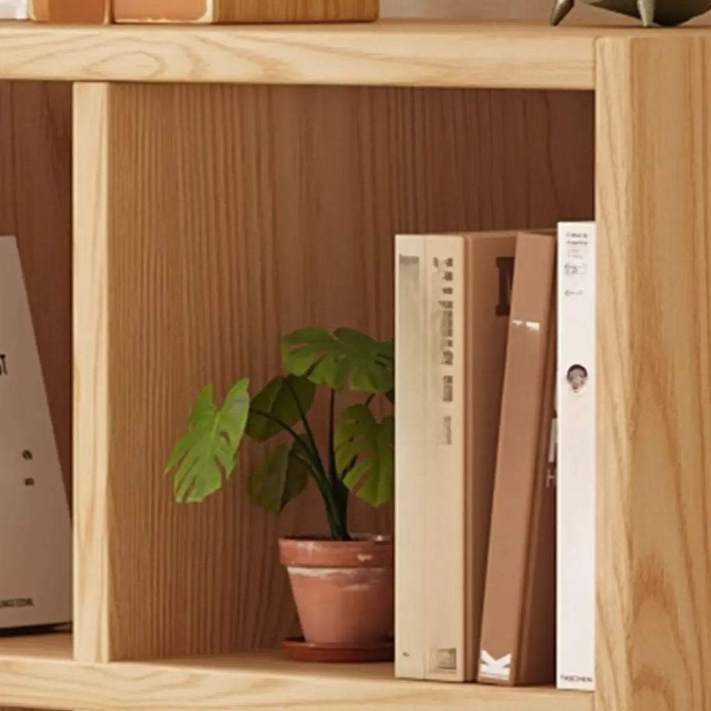 Bibliothèque horizontale moderne en bois à 8 cubes, finition naturelle