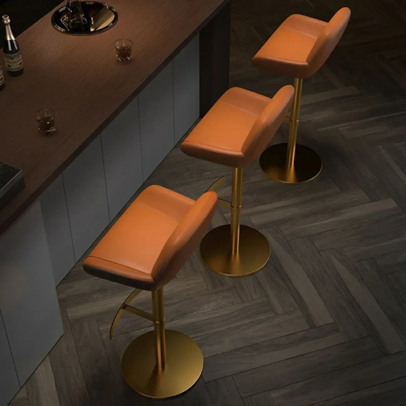 Tabourets de bar pivotants minimalistes en cuir avec dossier bas pour la cuisine