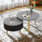 Table basse ronde moderne en bois noir et blanc avec rangement