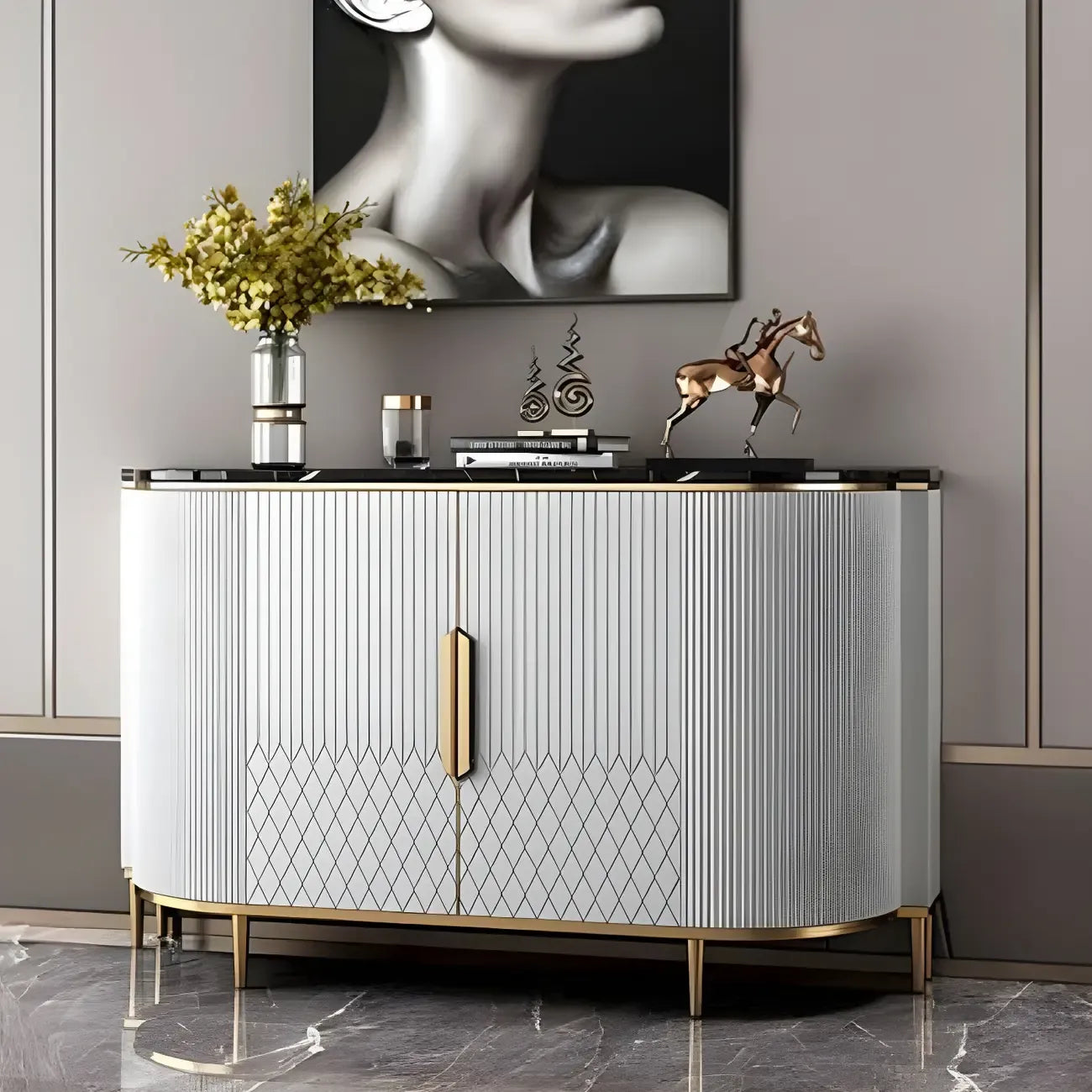 Buffet glamour en marbre gris avec rangement