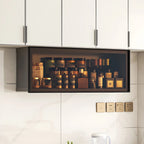 Vitrine de cuisine suspendue en métal gris et verre