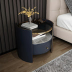 Table de chevet de luxe avec plateau en verre, tiroir de rangement et niche ouverte