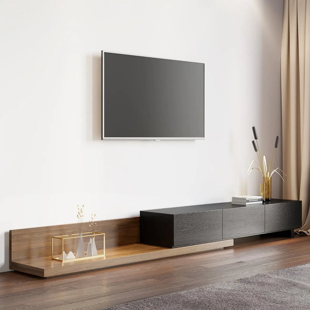 Meuble TV extensible en noyer avec 3 tiroirs