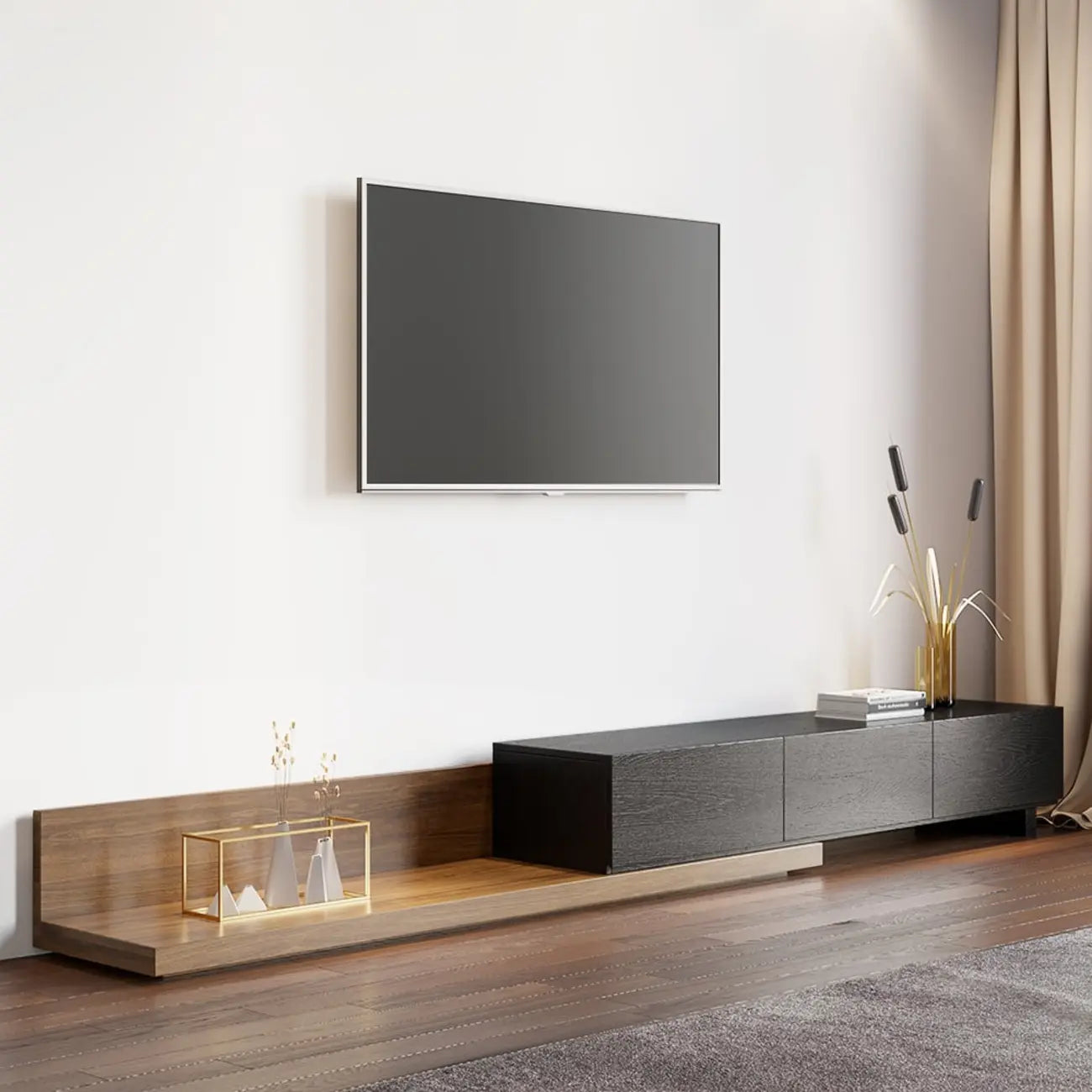 Meuble TV extensible en noyer avec 3 tiroirs