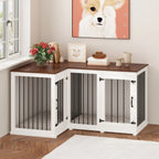 Grand meuble d'angle pour 2 chiens, cage en forme de L - 58,7 x 41,1 pouces