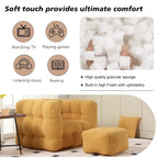 HOMEFUN Poltrona singola moderna trapuntata in Bouclé con pouf