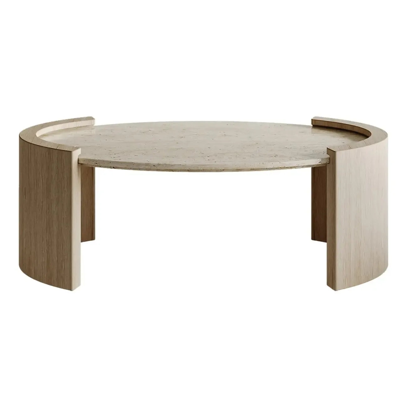 Table basse ovale en travertin Japandi à double piédestal