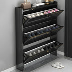 Meuble de rangement à chaussures noir glamour pour entrée avec étagères réglables