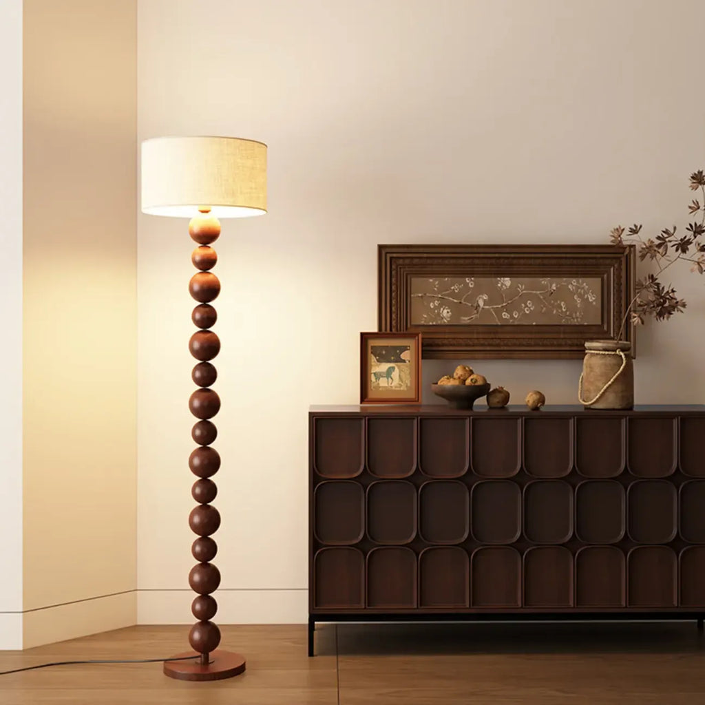 Lampadaire décoratif moderne à boules empilées avec abat-jour en tissu