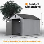 Abri de jardin en résine plastique tout temps avec plancher, dimensions : 1,83 m x 1,22 m / 1,83 m x 2,44 m / 2,44 m x 1,83 m / 2,44 m x 3,05 m.