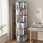 Bibliothèque cylindrique en bois marron à dos ouvert et pivotante