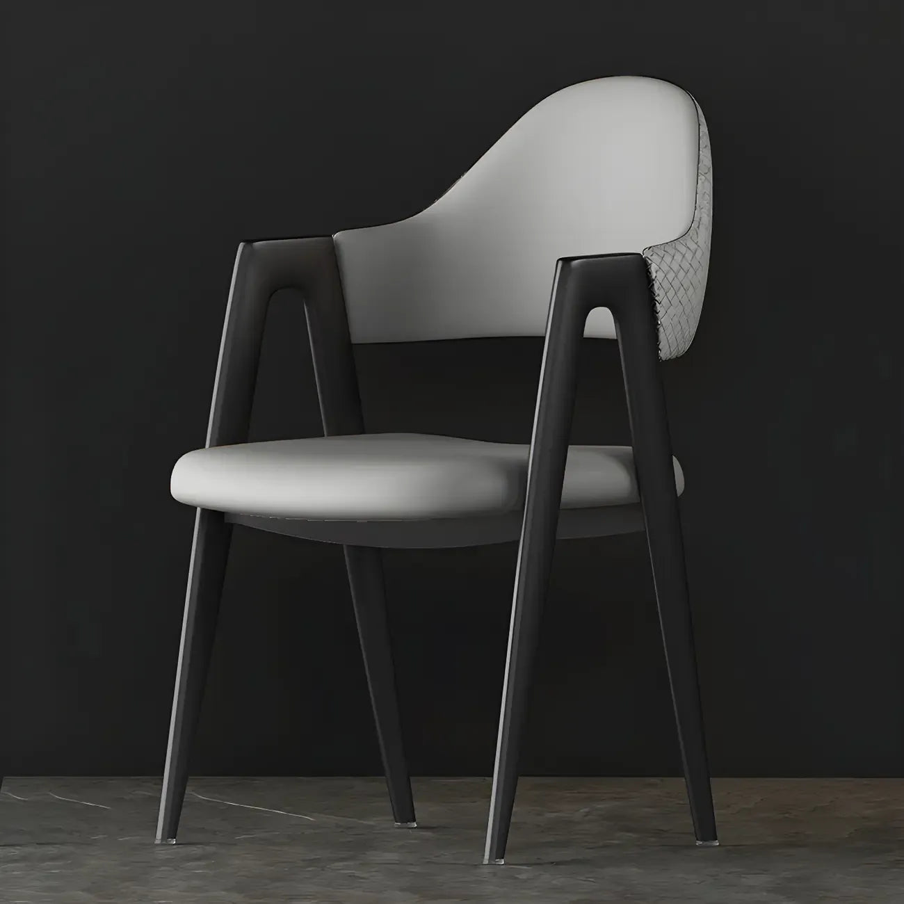 Chaise de salle à manger moderne en cuir avec dossier incurvé et accoudoirs ouverts