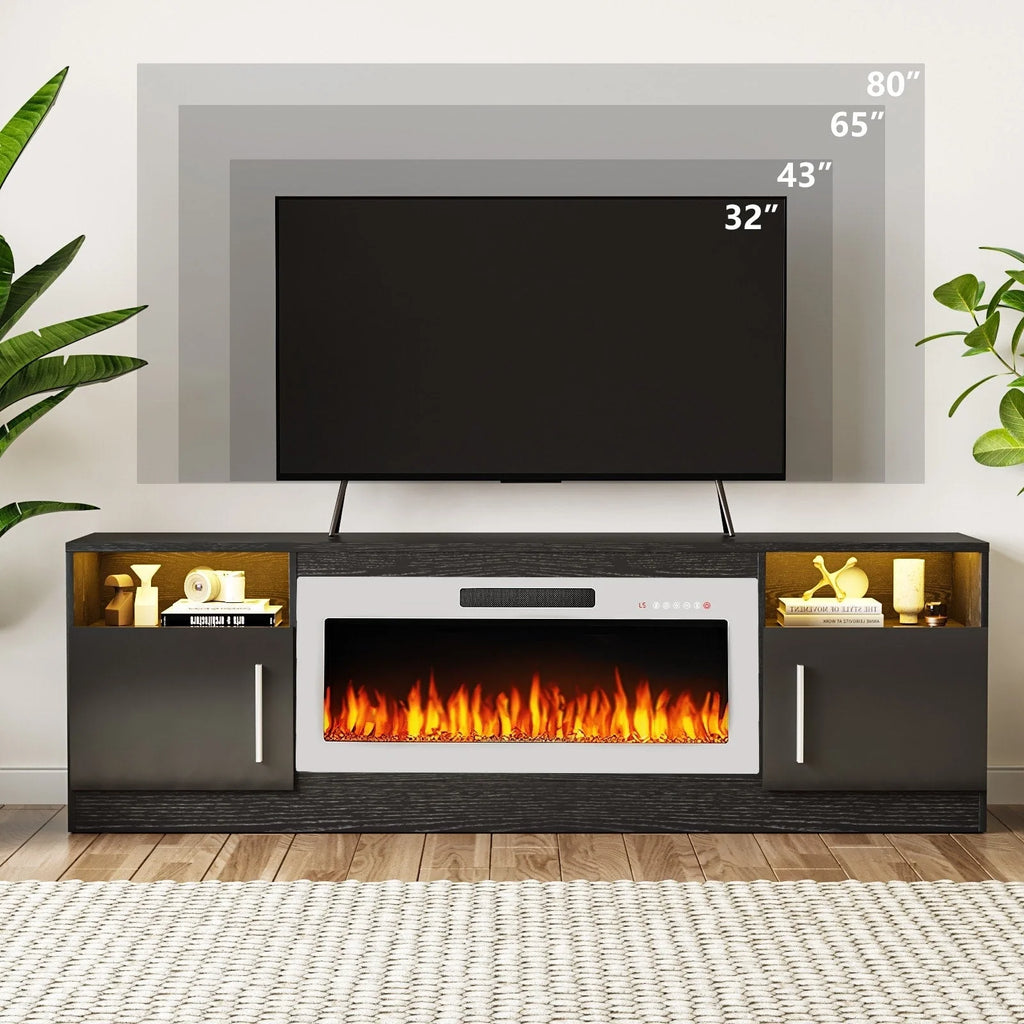 Meuble TV Bossin 70 avec cheminée électrique 36 pouces, compatible avec les téléviseurs jusqu'à 80 pouces, éclairage LED 16 couleurs/centre multimédia