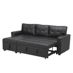 Canapé d'angle convertible et réversible avec lit gigogne, méridienne de rangement dissimulée et pieds robustes.