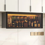 Vitrine de cuisine suspendue en métal gris et verre