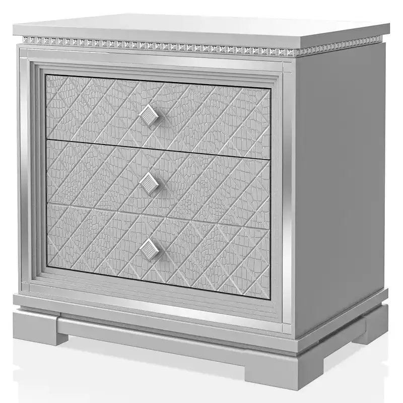 Ensemble de chambre à coucher Seleena Glam Silver Wood 5 pièces avec panneaux capitonnés et port USB par Furniture of America