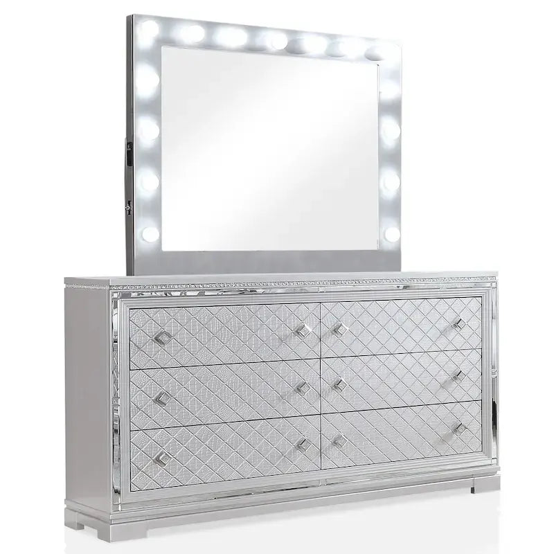 Ensemble de chambre à coucher Seleena Glam Silver Wood 5 pièces avec panneaux capitonnés et port USB par Furniture of America
