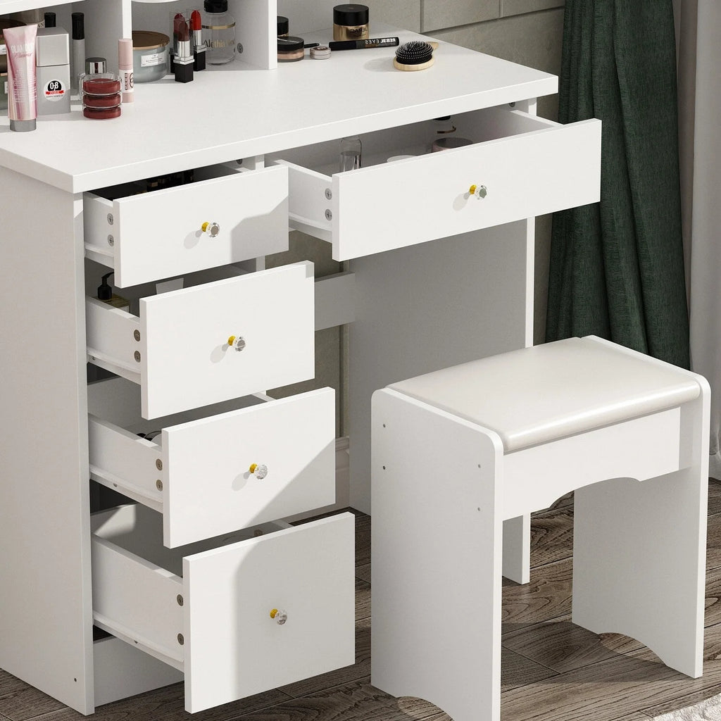 Ensemble coiffeuse avec lumière LED, miroir et tabouret