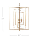 Lustre moderne rectangulaire en métal doré à structure cage