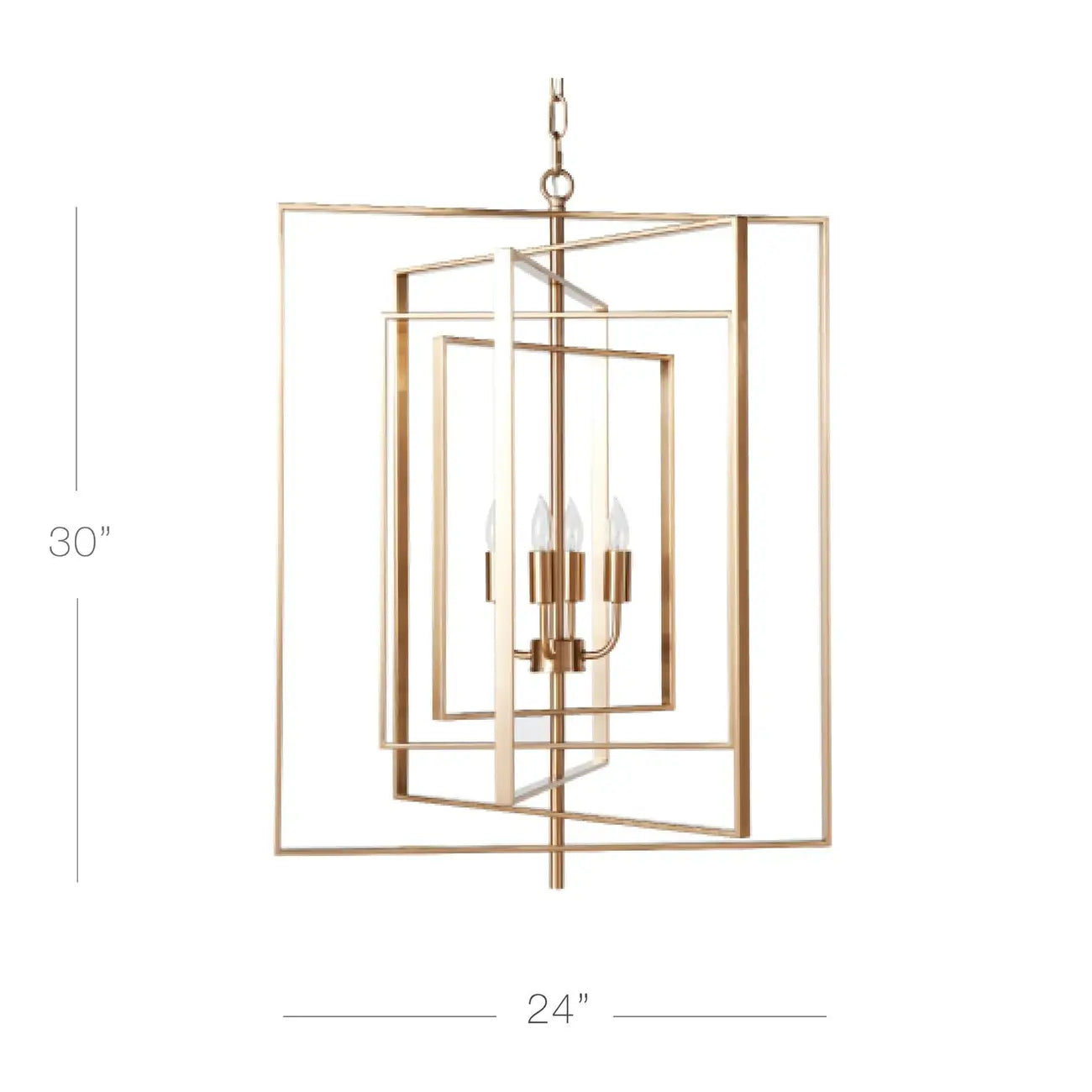Lustre moderne rectangulaire en métal doré à structure cage