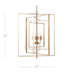 Lustre moderne rectangulaire en métal doré à structure cage