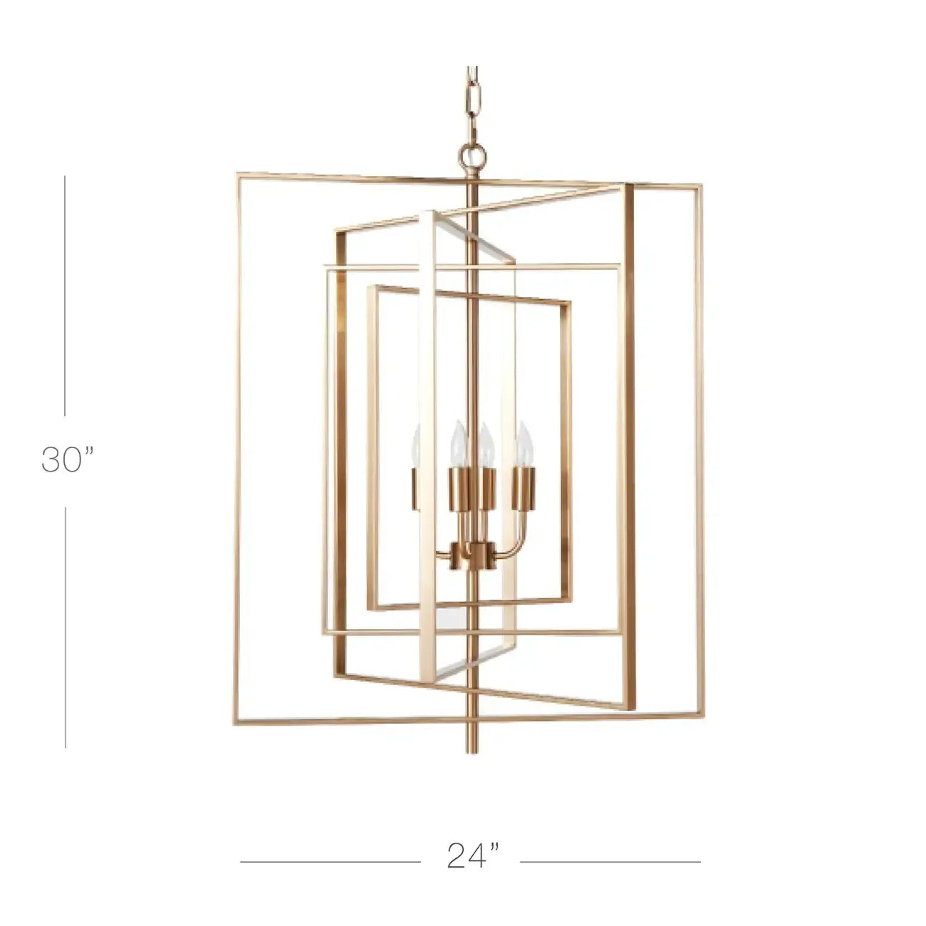 Lustre moderne rectangulaire en métal doré à structure cage