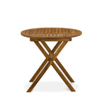 East West Furniture Ensemble Bistro de conversation d'extérieur comprenant une table basse ronde en bois et 2 chaises pliantes, Huile naturelle