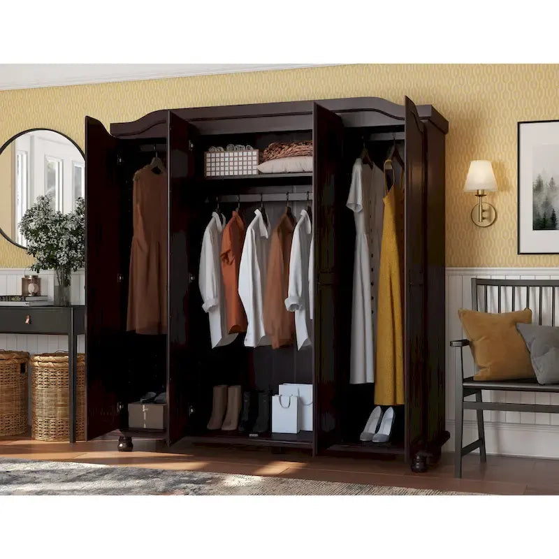 Armoire-penderie Kyle 4 portes de Palace Imports, 100 % bois massif, avec portes en bois massif ou miroir