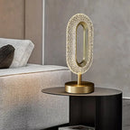 Lampe de table LED Art Déco de luxe en forme d'anneau en laiton doré et acrylique