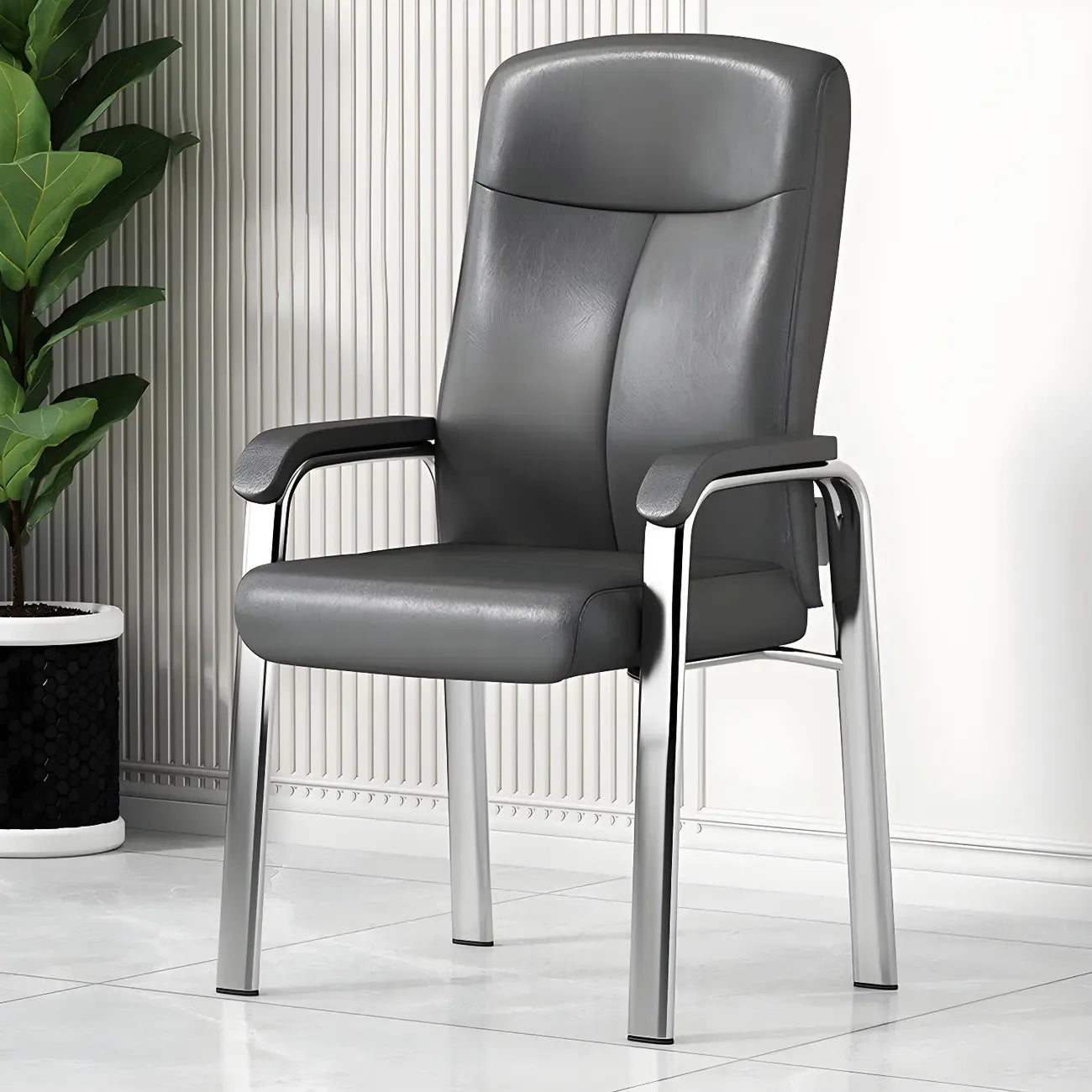 Chaise de bureau moderne HomeyFad en cuir et métal, à 4 pieds et accoudoirs
