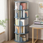 Bibliothèque cylindrique en bois marron à dos ouvert et pivotante
