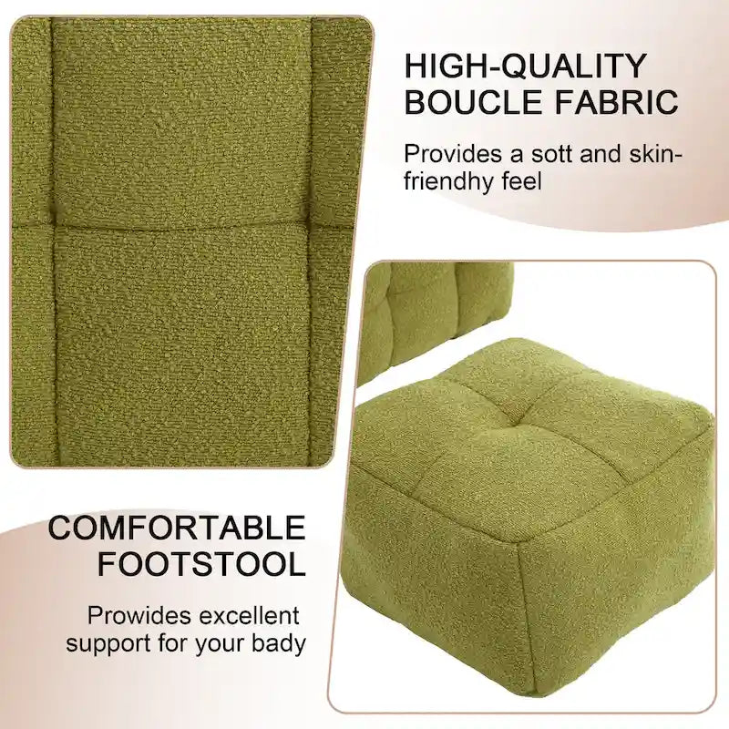 HOMEFUN Poltrona singola moderna trapuntata in Bouclé con pouf