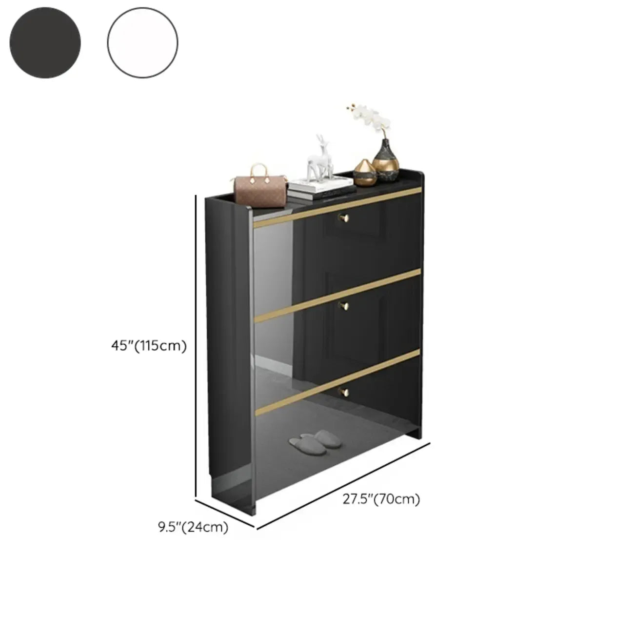 Meuble de rangement à chaussures noir glamour pour entrée avec étagères réglables