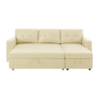 Canapé d'angle convertible et réversible avec lit gigogne, méridienne de rangement dissimulée et pieds robustes.